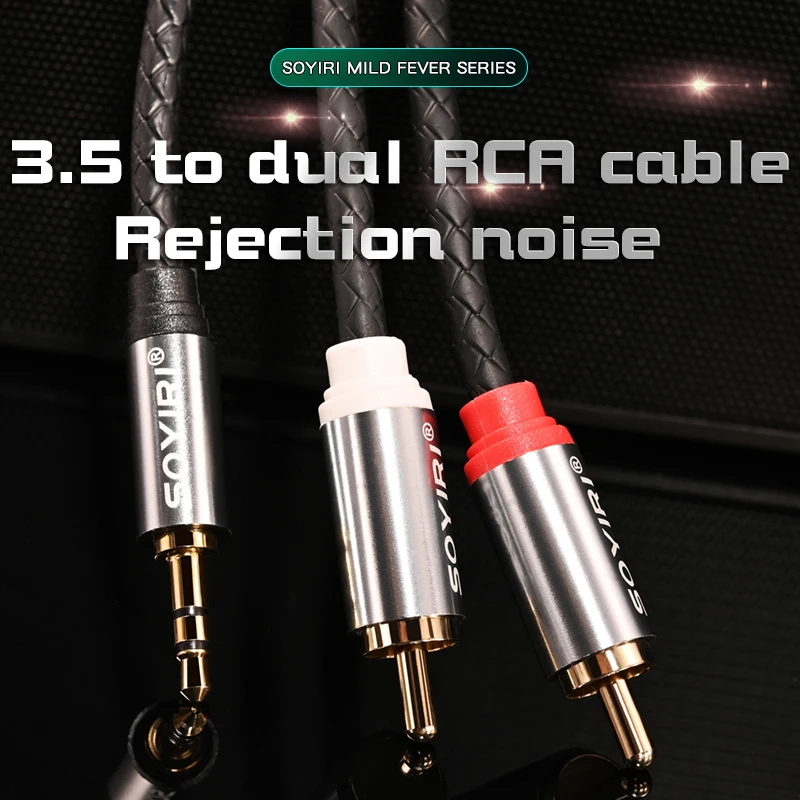 

SOYIRI pure copper 3.5 to dual RCA audio cable mobile phone computer connected to mixer amplifier red and white speaker cable