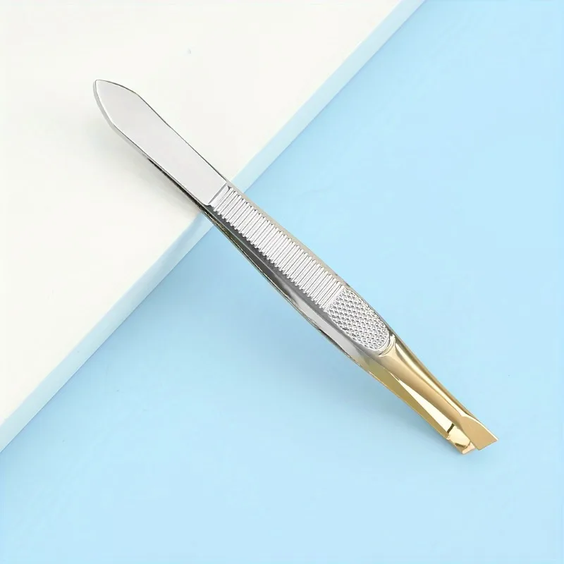2pcs Slanted Precision Tweezer - Stainless Steel Facial Hair Remover for Ingrown Hair, Daily Beauty Tool for Eyebrow Shaping