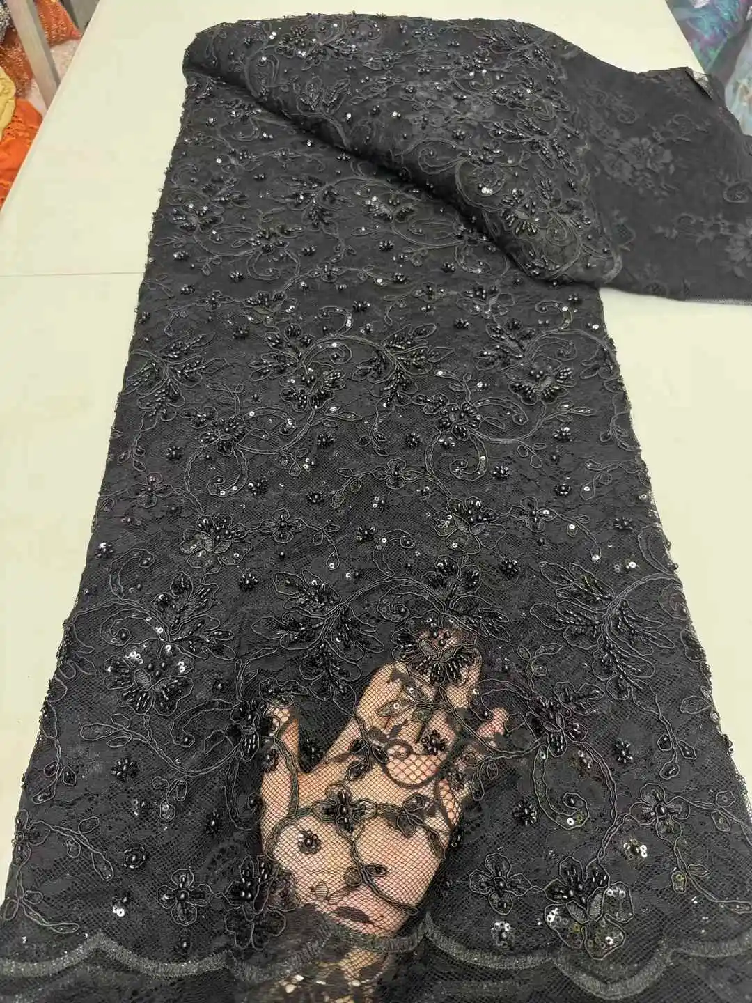 

Luxury African Sequins Beaded Lace Fabric 2025 High Quality Groom Nigerian Wedding Bridal Embroidery French Tulle Lace