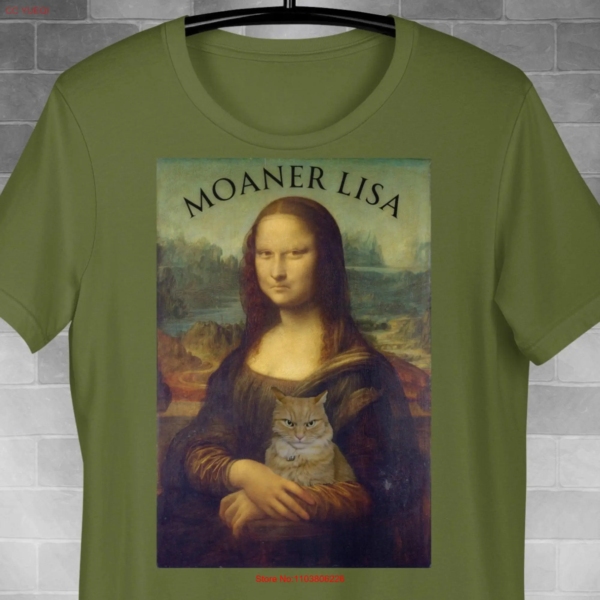 Забавная футболка Moaner Lisa с изображением Моны и несчастного кота, длинный или короткий рукав в виде Моны и имбиря из Моны Винчи