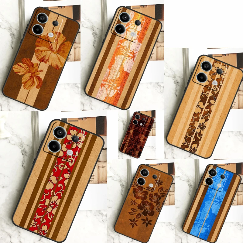 Beach Hawaiian Faux Koa Wood Case For Xiaomi Redmi Note 13 12 10 9 8 11 Pro 12S 11S 10S 9S Remdi 13C 9C 10C 12C Cover