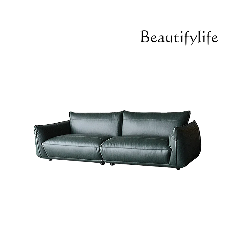 

light luxury first-layer cowhide leather art combination minimalist double Nordic leather sofa living room three-person Italian