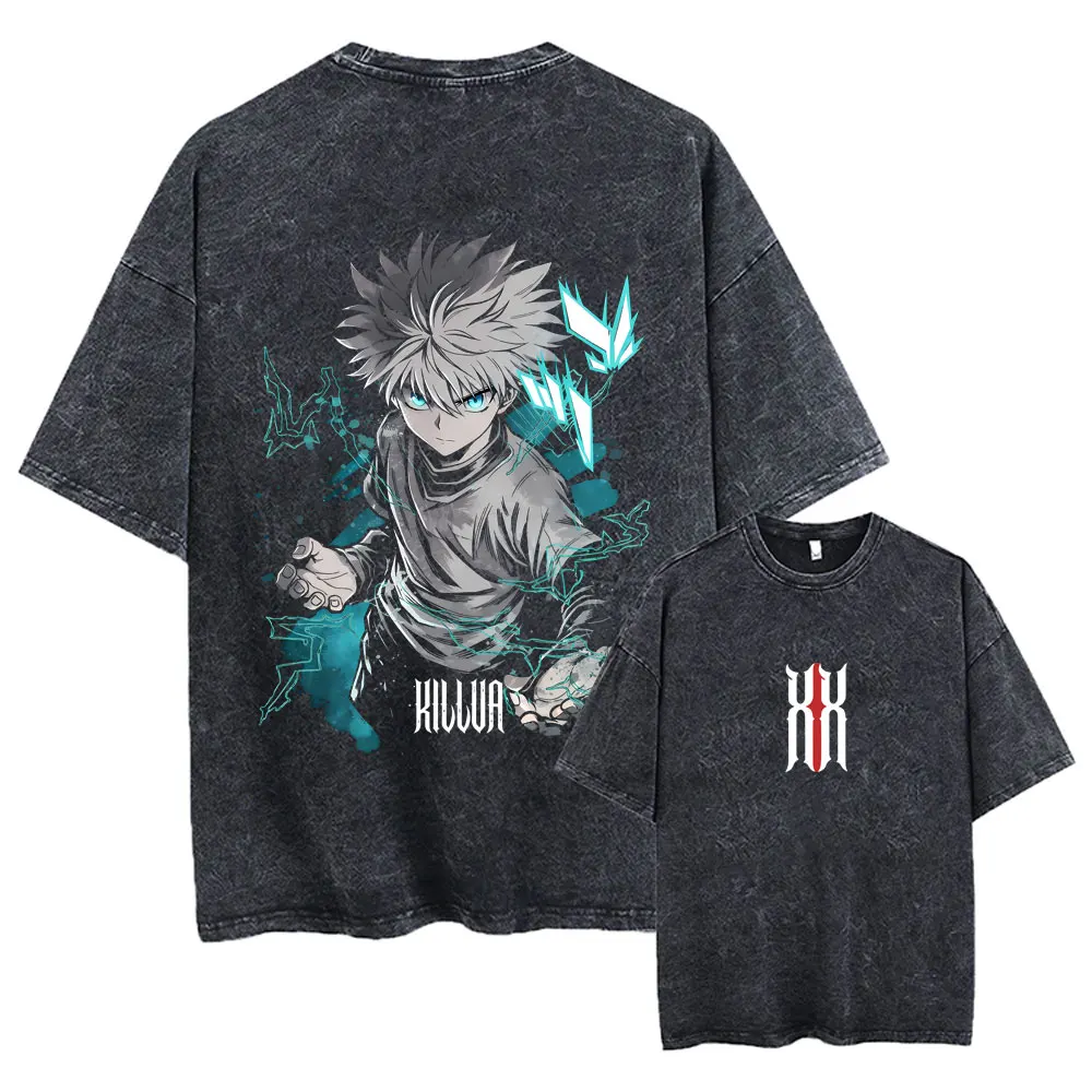 

Washed Vintage Anime Hunter X Hunter Killua Zoldyck Graphic T-shirts Men Women Cotton Casual Oversized T Shirts 90s Streetwear