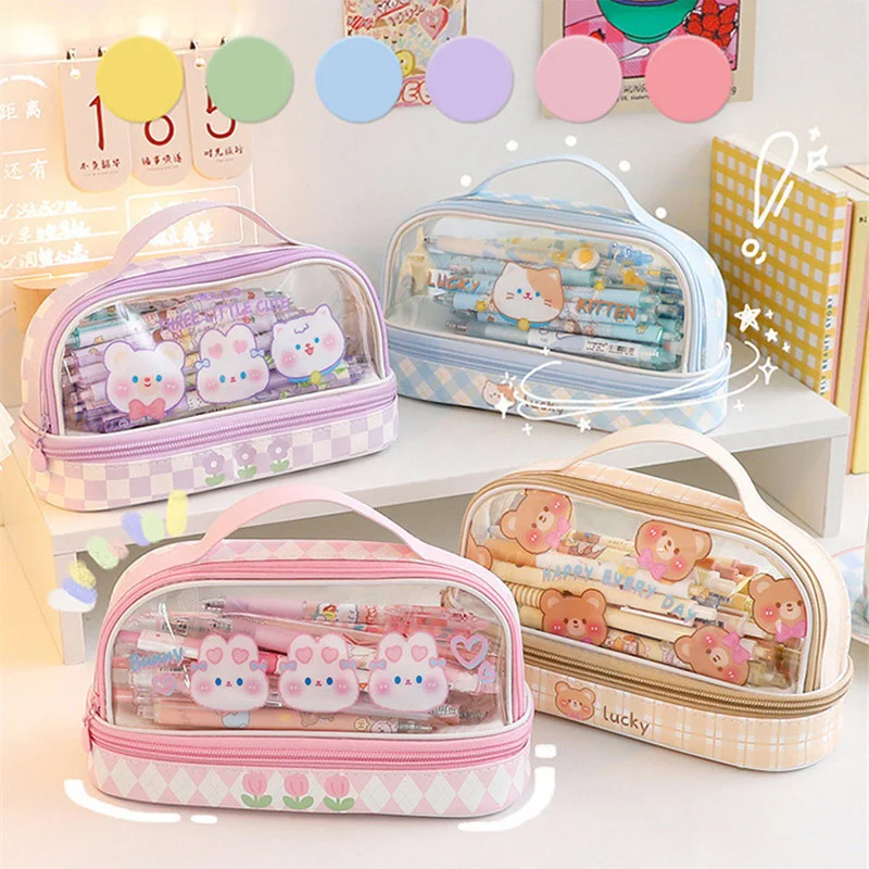 Imagem -06 - Estojo para Lápis Kawaii para Meninas Camada Dupla Bolsas Lápis Grandes Portátil Bonito dos Desenhos Animados Estudantes Pen Pouch Organizador Estacionário