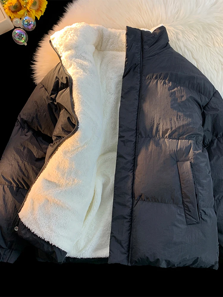 

Мужская зимняя куртка из овечьего вельвета с утеплением, хлопковое пальто с воротником-стойкой, теплая, ветрозащитная, морозостойкая, с отделкой из овечьего меха