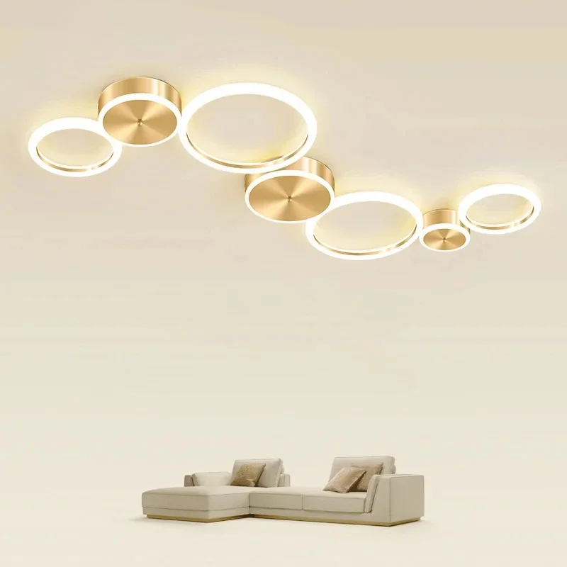 Modern Simple LED Ceiling Lamp Chandelier For Living Room Dining Room Bedroom Luxury Circle Rings Golden Indoor Ceiling Lighting