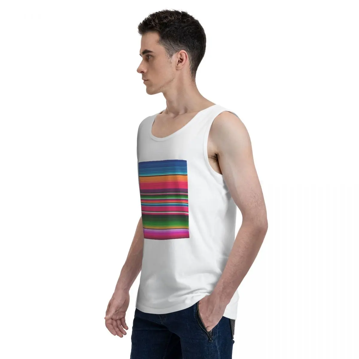 Mexican Blanket Striped Fiesta Serape 100% Cotton Men's Sweatshirt Vest Sleeveless Clothing Tees Men Tank Tops T-shirt - view 3