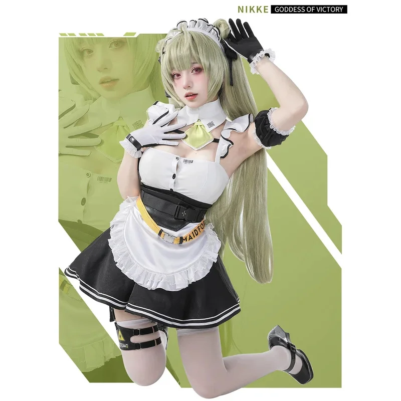 Game Nikke Goddess of Victory Soda Cosplay Costume Long Green Hair Sexy Maid Dress Women Halloween Party Carnival Outfit Wigs;3,