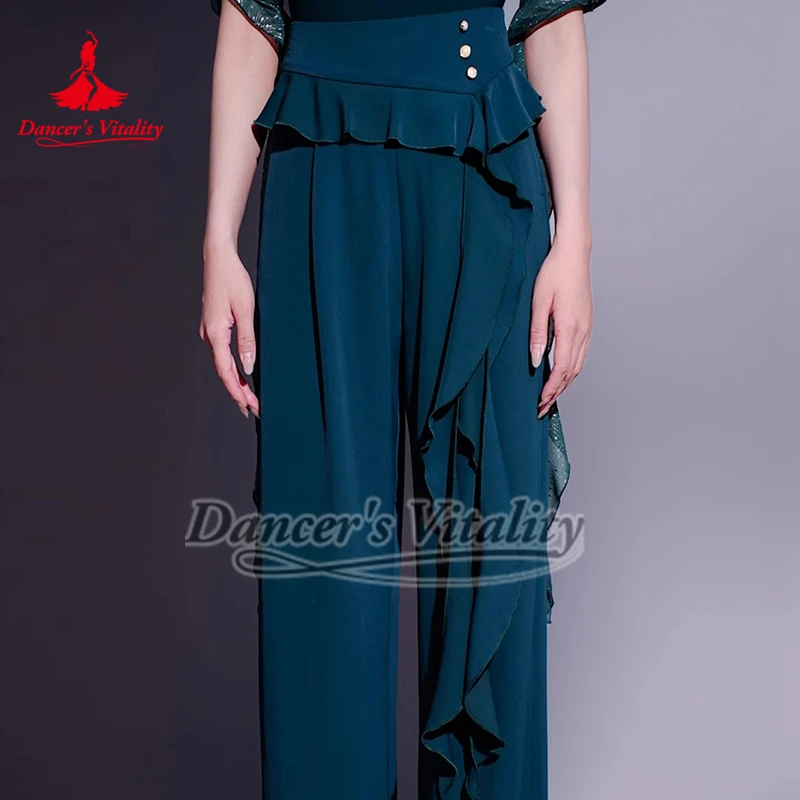 Pantaloni a gamba dritta per danza sociale con design a bottoni perlato su un lato Pantaloni da allenamento per danza Foxtrot Quickstep per adulti