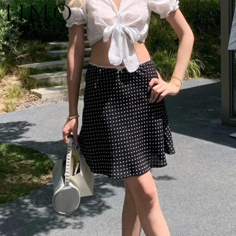 

LIMO Elegant French Polka Dot A-Line Skirt With Lace Waist - Flowy Slim Fit Daily Casual Skirt Fashion Trendy Versatile Comfort