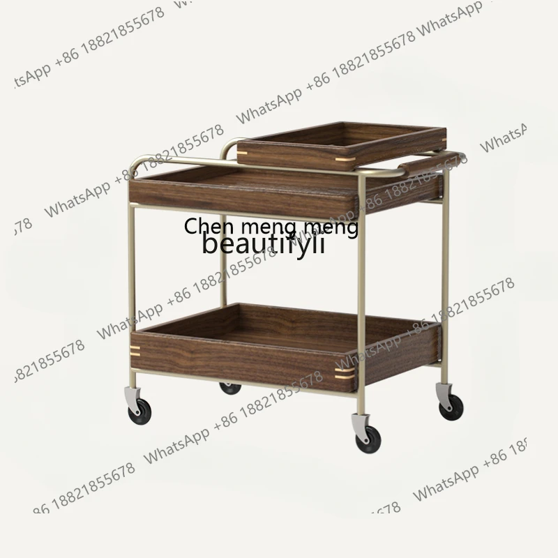 X   Solid Wood Side Table Nordic Portable Trolley Black Walnut Small Apartment Coffee Table Sofa Side Table living room furnitur