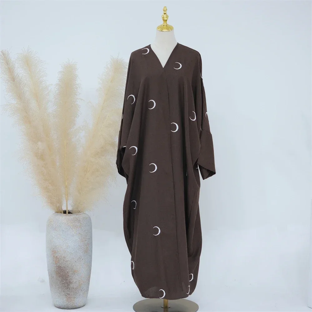 Abaya ouvert Cardigan broderie Robe musulmane pour femmes Kimono Jalabiya Kebaya turquie dubaï Abaya Eid Ramadan Caftan Robe de prière
