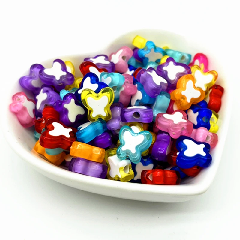 50pcs Beautiful Mixing Color Acrylic Beads for Jewelry Making DIY , Stars, Flowers, Butterflies, Heart Shapes