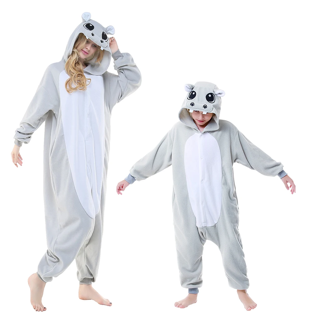 

Hippo Onesie Pajamas Father Mother Kids Family Matching One-piece Sleepwear Halloween Christmas Costume Winter Soft Homewear