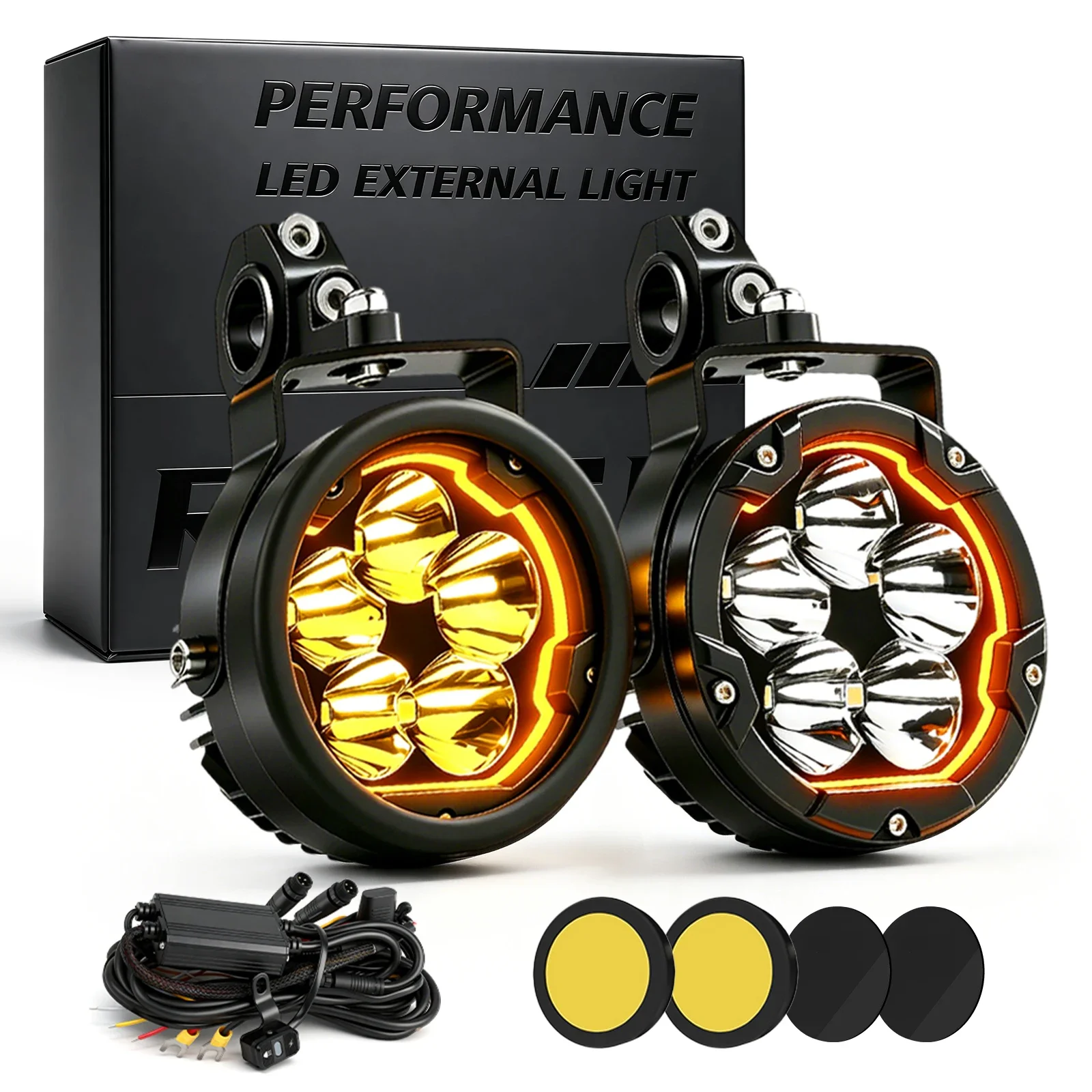 BraveWAY 2 Stück 4-Zoll-LED-Motorrad-Fahrlicht, Spot-Stroboskoplicht mit bernsteinfarbenem DRL, 3-Modus-Nebelscheinwerfer für Motorrad F850GS / F900GS / R1300GS für den Offroad-Einsatz