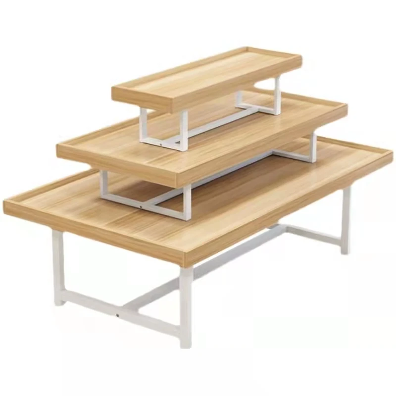 

2025customized.Metal Frame Wooden Table Wooden Display Shelf Retail Shop Display Stand Store Rack