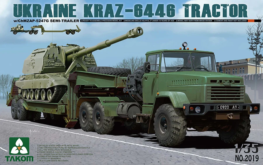 TAKOM Assembled Model Kit TAKOM-2019 KRAZ-6446 Heavy Duty Transporter with Semi-Trailer 1/35