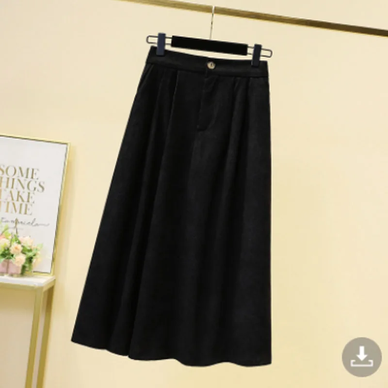 Corduroy Midi Skirts Loose Oversized Women Skirts 2023 Autumn Winter Thick Lady Skirt  A-Line Elastic Waist Female Skirt KE1739