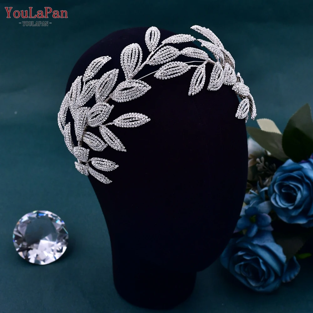 YouLaPan-Diadema de boda con diamantes de imitación para mujer, tocado nupcial de hoja, accesorios para el cabello, tocado de desfile de cristal, HP484