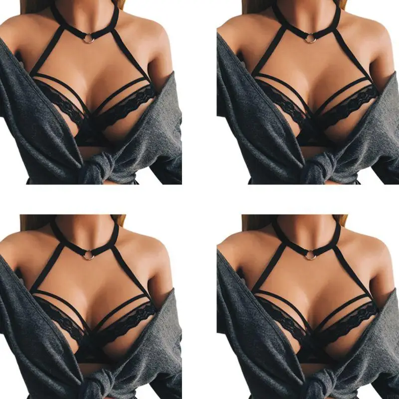 p8db المرأة مثير قفص الرسن v-neck الملابس الداخلية bustier hollow الكأس المفتوحة كأس تسخير كريس