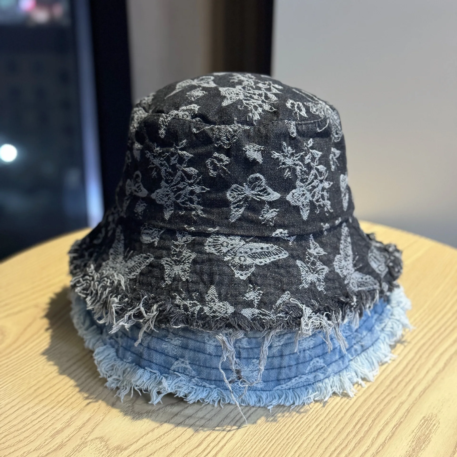 Neuer Sommer-Herbst-Denim-Fischerhut für Damen mit Schmetterlings-Quastenrand, Outdoor-Strand-Sonnenschutz, Fischerhut für Herren, bestes passendes Geschenk