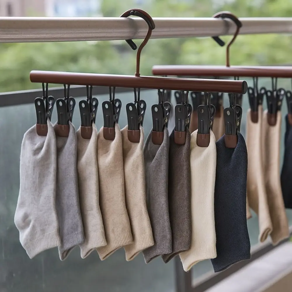 10 Clips Clothes Drying Rack Non-marking Anti-Slip Hanging Rack Windproof Rotatable Storage Organiser Laundry Drying