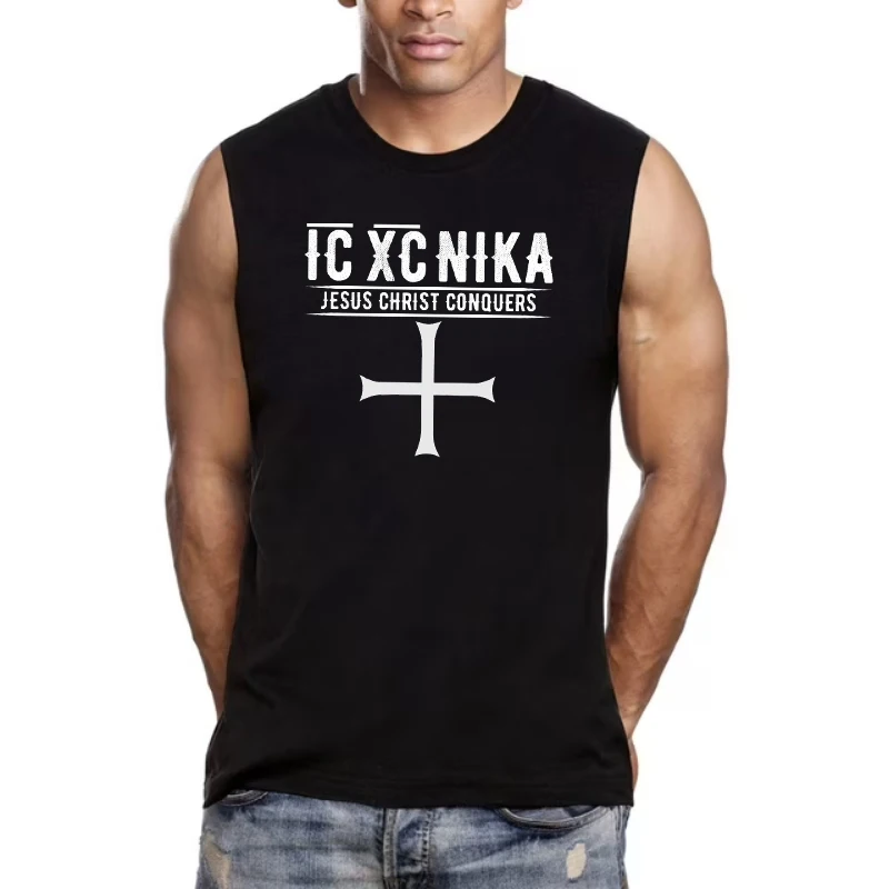 

IC XC NIKA Cross Православный христианский Иисус Христос Завоеватель Майка 100% хлопок с круглым вырезом Повседневные мужские жилеты Футболка без рукавов