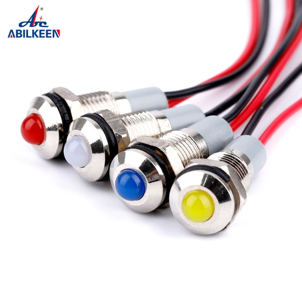 20PCS Domed Head 8MM Indicator Light 3-220V Industrial Sinal Pilot Lamp with 150MM Cable LED Metal Pilot Light