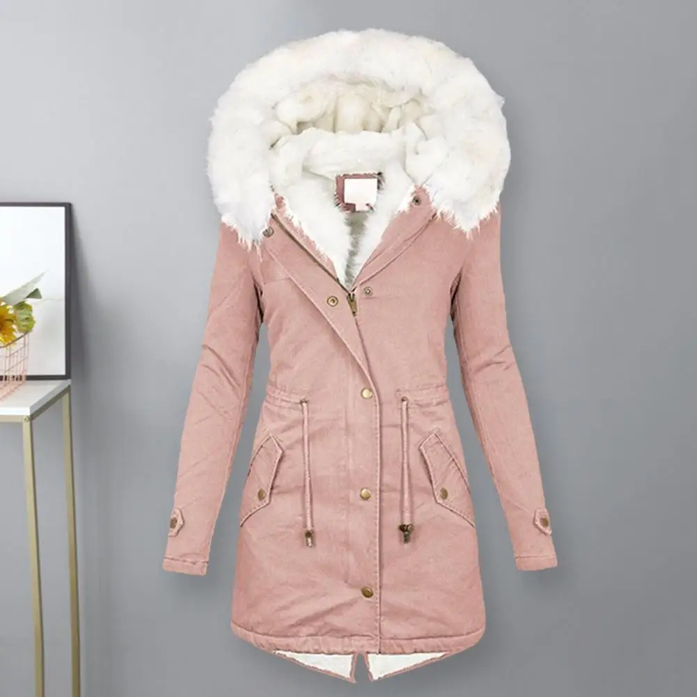 Winter Jacket  Removal Faux Fur Collar   Cotton Coat Lady Winter Thickened Fleece Lining Cotton Padded Jacket