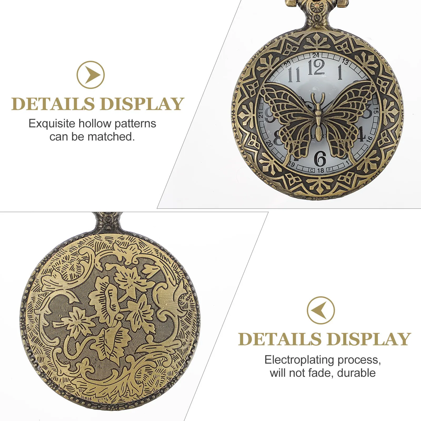 

Ladies Vintage Quartz Pocket Watch Hollow Flower Pattern Metal Chain Lightweight Portable Fashion Accessory for Banquet Retro
