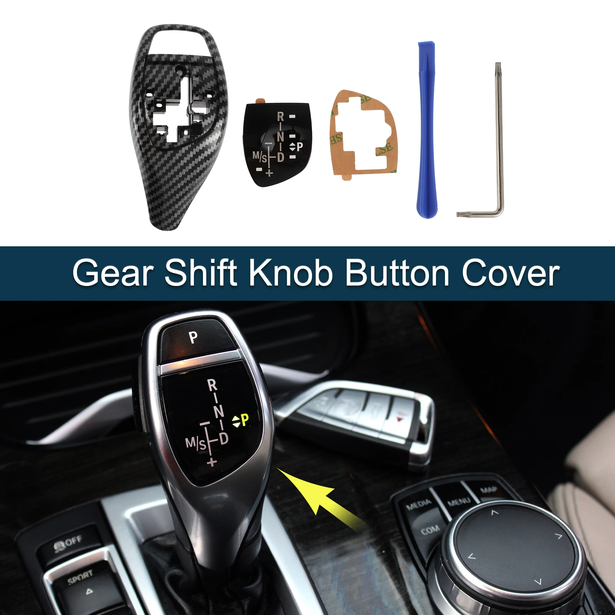 

UXCELL Gear Shift Knob Button Cover for BMW Carbon Fiber Black Center Console 1 Set new