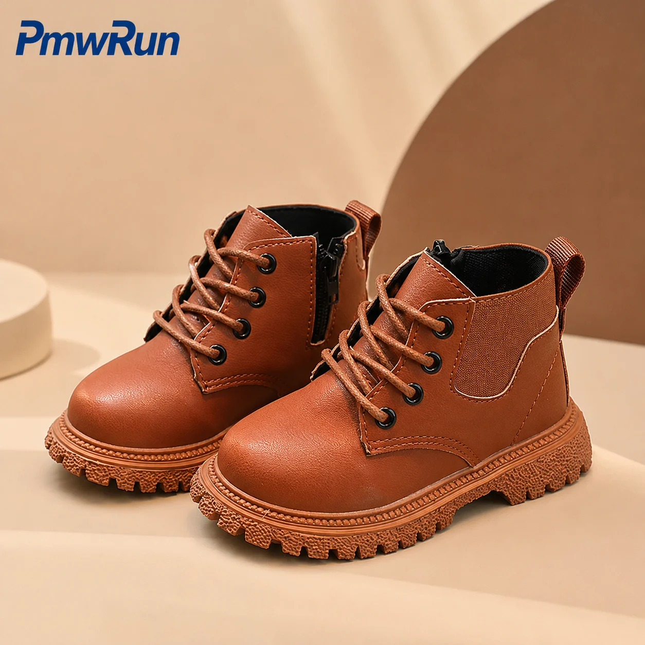 PU Leather Fashion Boots For Children Anti-slippery Waterproof Kid's Boots Solid Color Vintage Boy's Girl's Autumn Boots