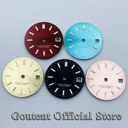 Goutent 29mm Sterile Black Pink Watch Dial Fit NH35 NH35A Movement With Calendar Window Fit 3 O'Clock Crown 3.8 O'Clock Crown