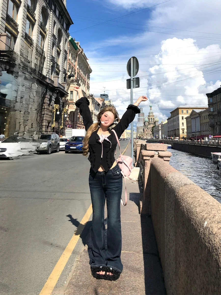 

Джинсы-клеш Annie Non-Fire Danny Sanlass с V-образным поясом, женские, больших размеров, с 3D-эффектом персиковых ягодиц, джинсовые шорты с высокой талией