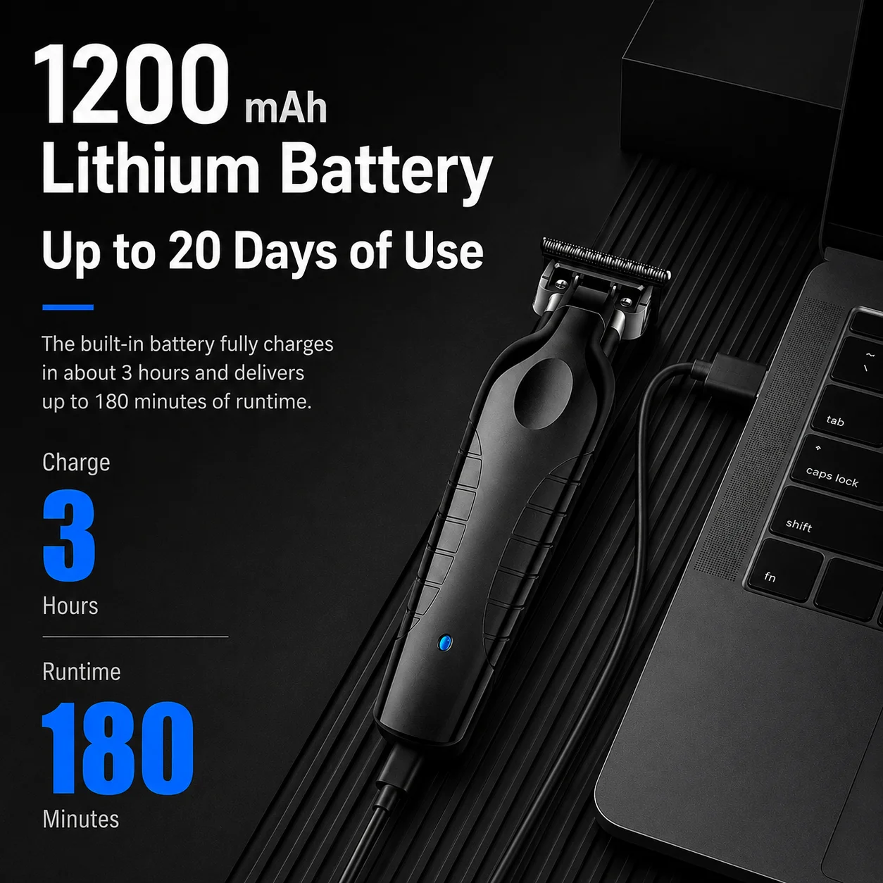 Professional Cordless Hair Clipper for Men, USB Rechargeable Electric T-Blade Trimmer with Precision Blade, Beard Detailer and Hairline Carving Cutter, Barber Hair Cutting Machine with Guide Combs for Beard, Mustache, Neckline and Home Grooming