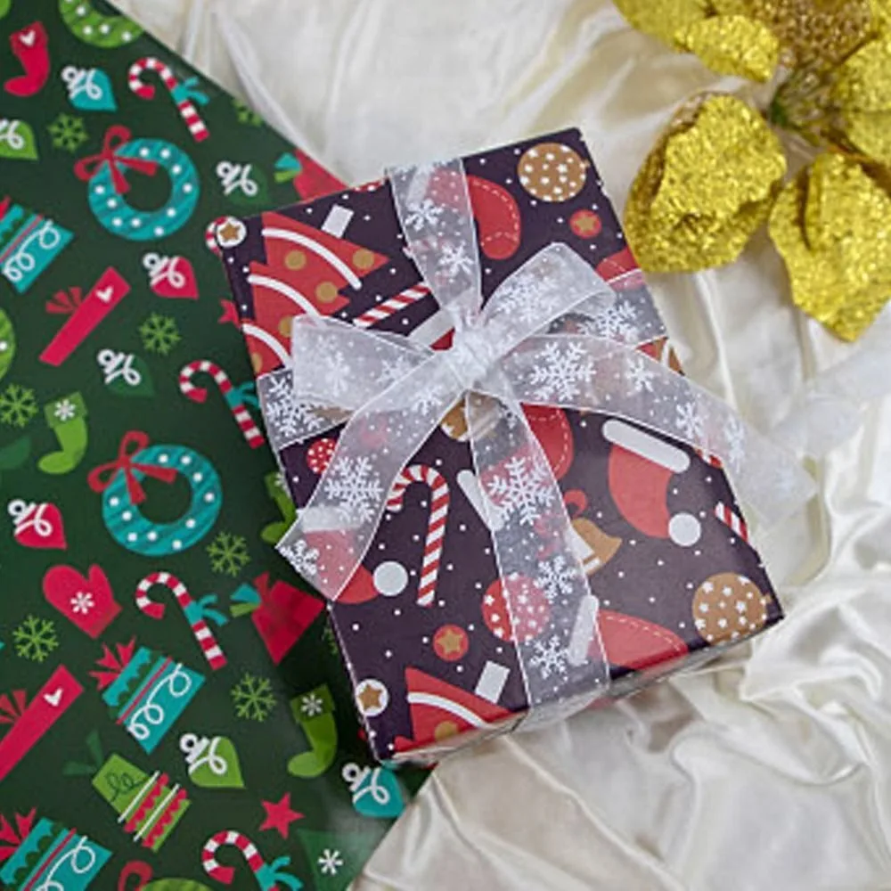 10M Christmas Gift Snowflake Ribbon Wreath Bows DIY Christmas Printed Ribbons Bow Natural Organza Satin Ribbon