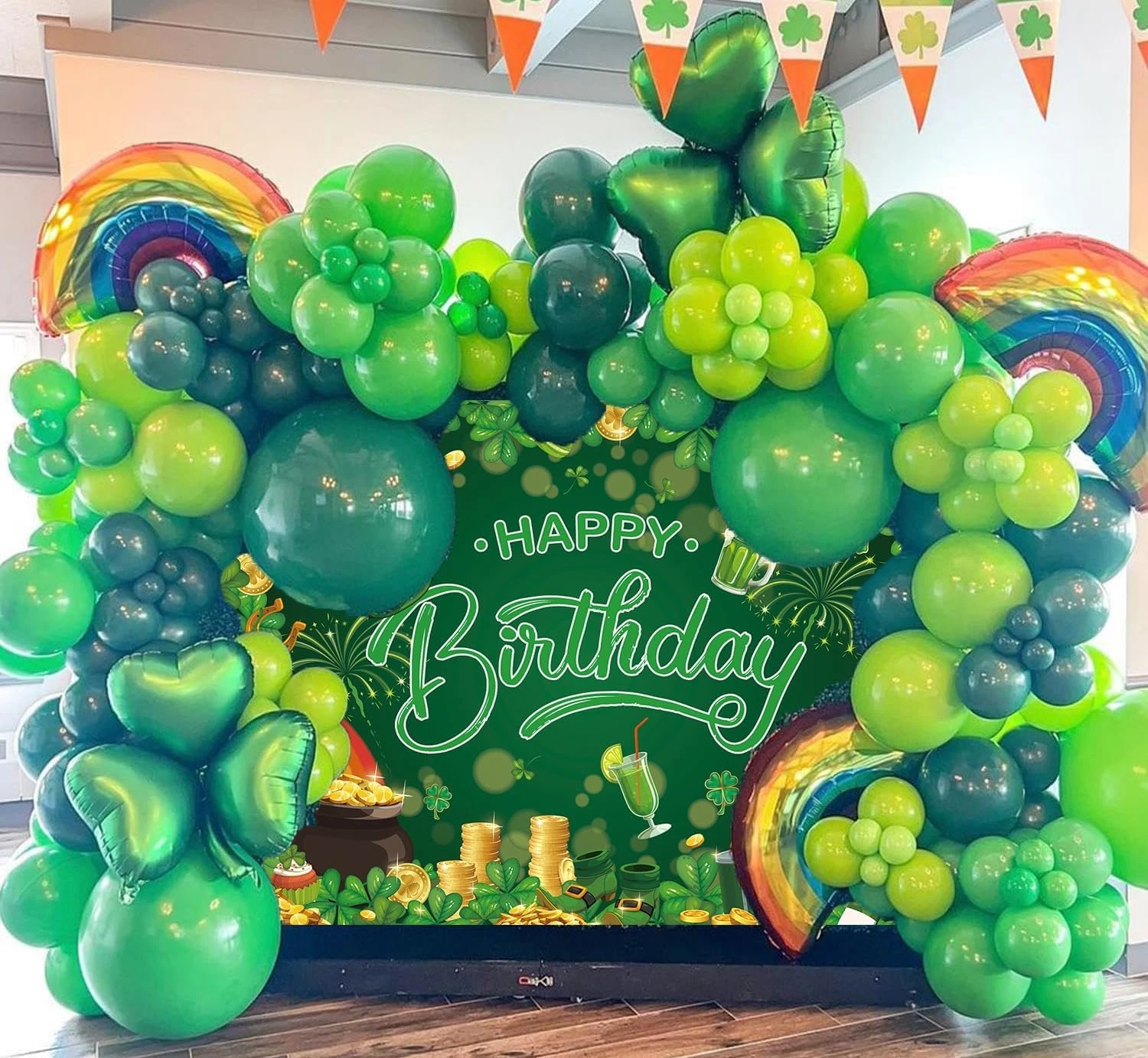 Happy Birthday St Patrick's Day Irish Luck Day Spring Green Shamrock backdrops party supplies Photography Studio Backgrounds