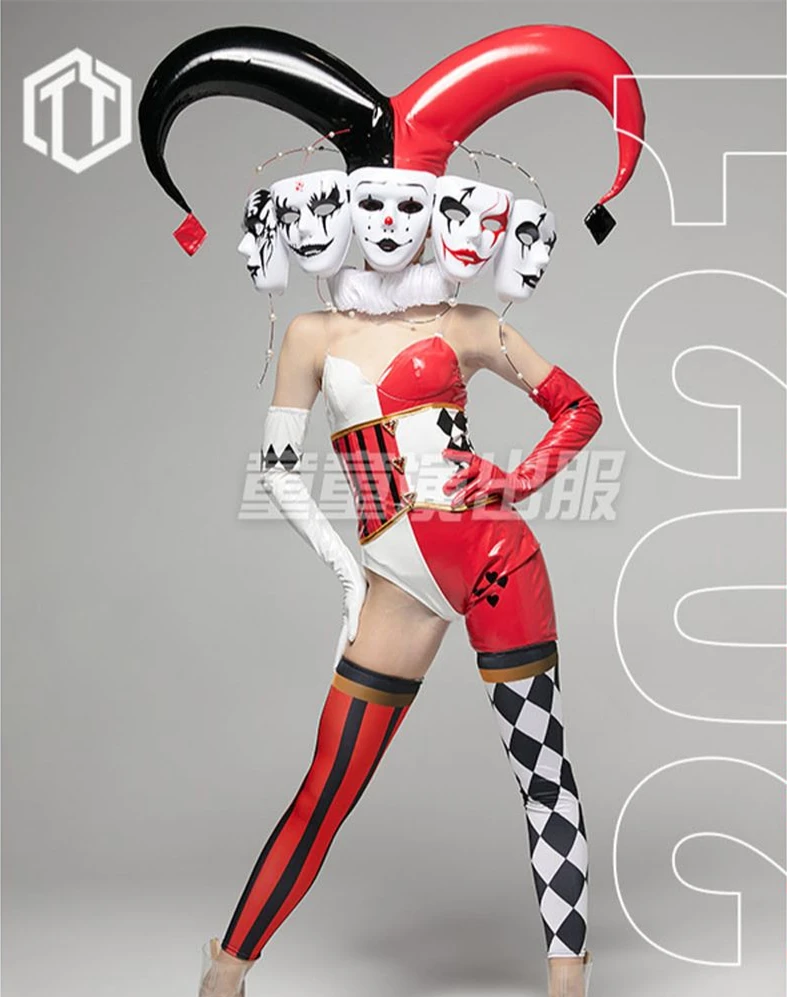 Sexy Customized Make Black Red CLOWN Big horns clown costume Nightclub bar sexy women gogo dance outfit