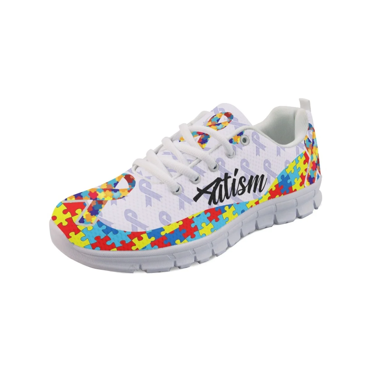 Autism Awareness Flats Shoes for Women Girls Breathable 2023 New Fashion Brand Designer Casual Footwear Lace Up Walking Sneakers