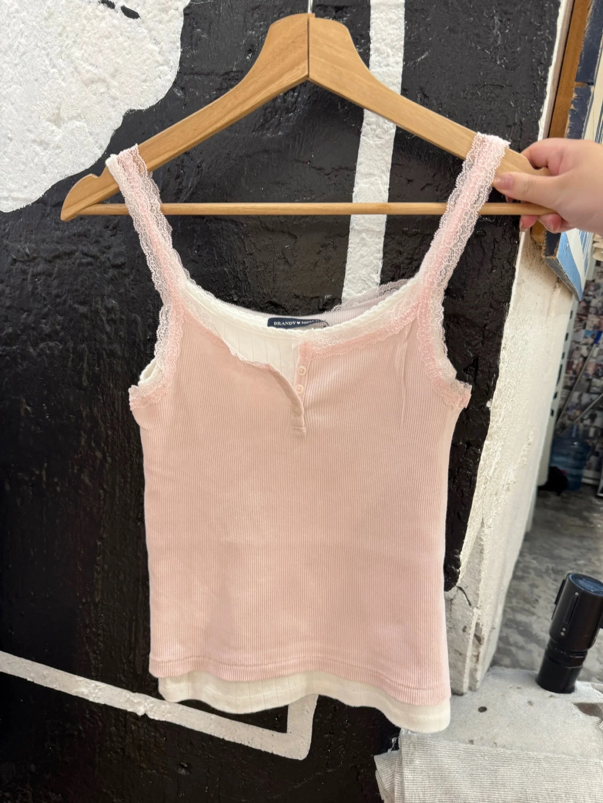 

Pure Cotton Tee-Button Pink Lace Strap Vest Women's Innerwear Outerwear ort Top Brandy Girl Commute Sle Color