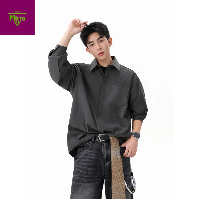 

【Mirrordust】2025 Autumn Korean Style Solid Color Jacket Casual Business Non-Stretch Button Lapel Shirt