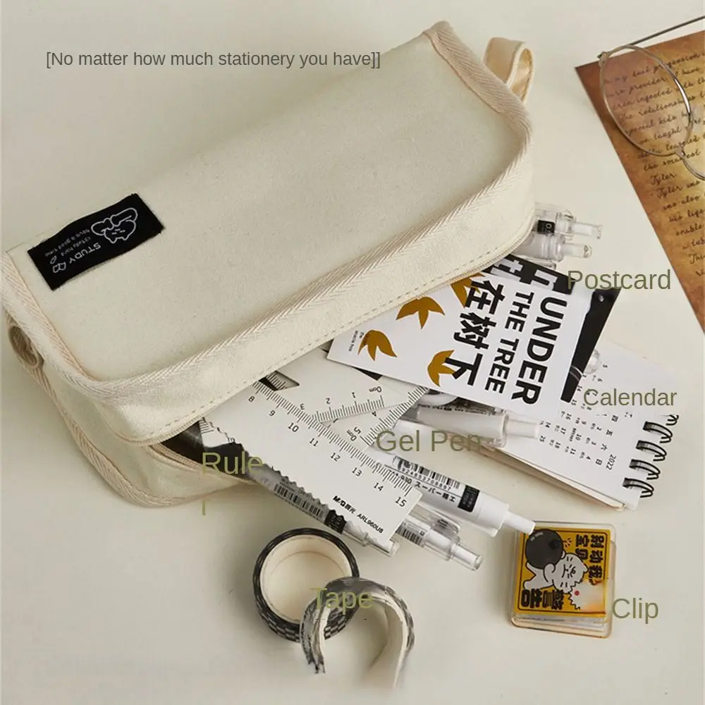 Ins Simplicity Pencil Case Pen Bag Solid Color White Black Pencil Bag Canvas High Capacity Stationery Storage Bag Student