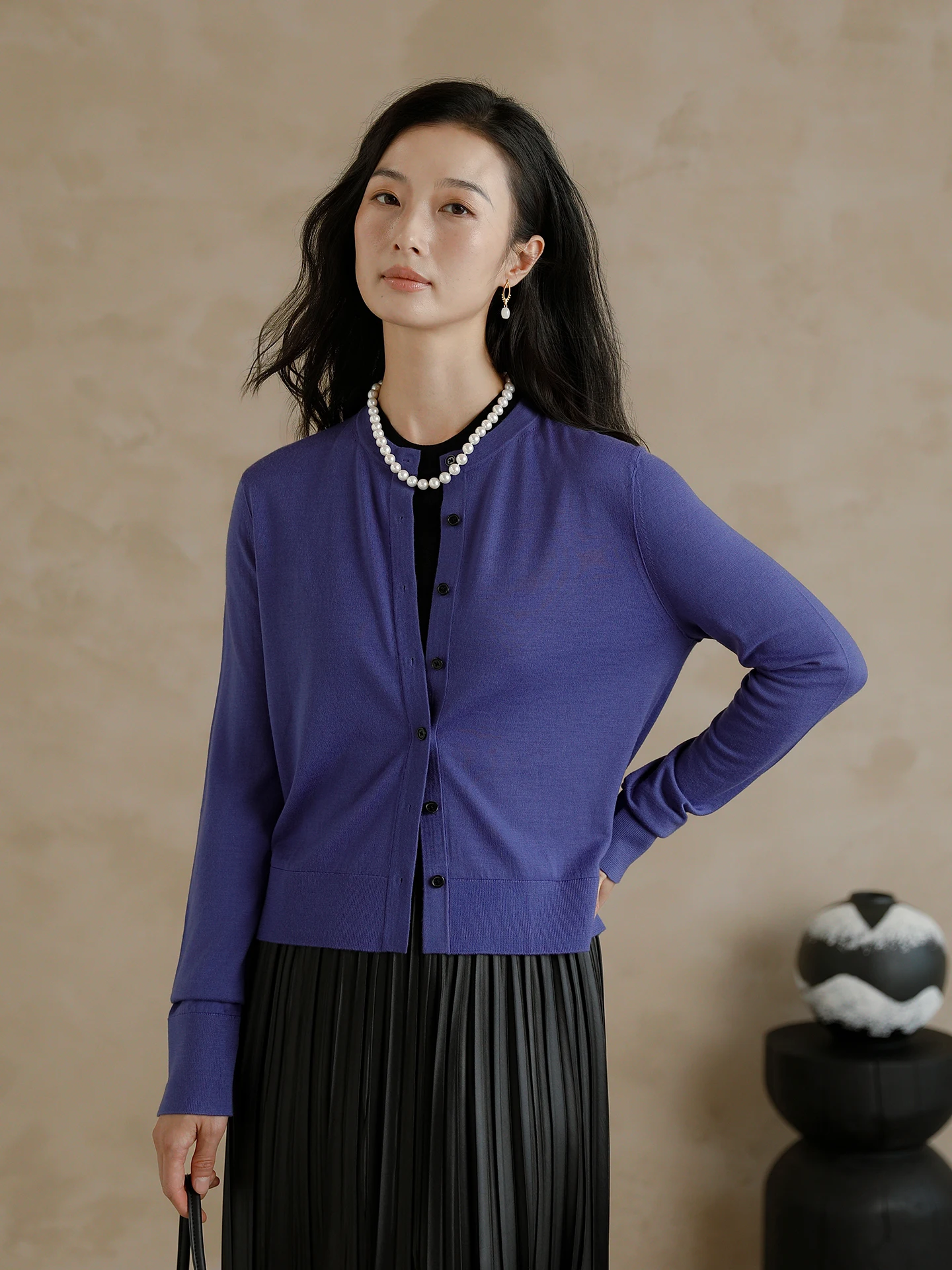 

Ультратонкий вязаный кардиган из шерсти Янчжоу для женщин: повседневный топ с длинным рукавом и круглым вырезом, дышащий