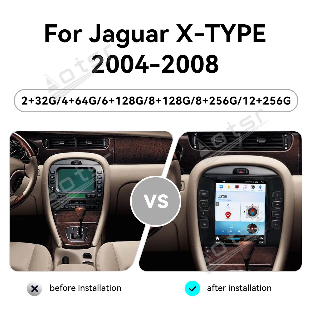 Android 14 Qualcomm CarPlay 10.4 Inch Car Radio For Jaguar X-TYPE 2004-2008 Touch Screen Multimedia Video Player GPS Navigation