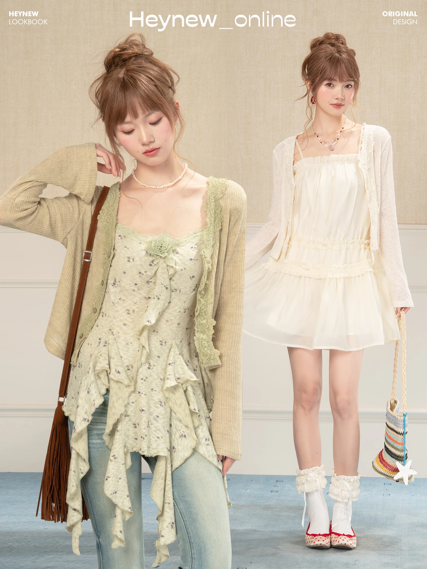 

Sweet Lace Trim Knitted Open Cardigan Women's Spring Design V-neck Slimming Top Retro Style Long Sleeve Mid-length Floral Pat...