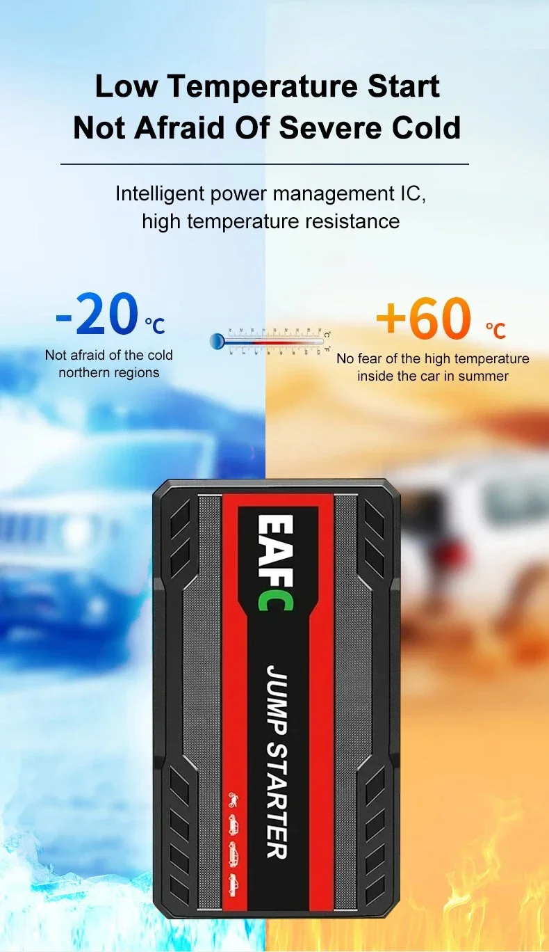 EAFC 600A Peak Car Jump Starter Power Bank, tragbarer 12-V-Batterieladegerät-Booster mit USB-Anschluss und SOS-LED-Licht – Detail 11