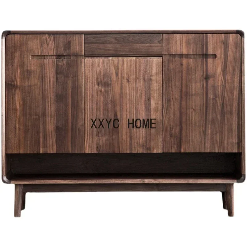 

North America Black Walnut Solid Wood Shoe Cabinet Three-Door Shoe Cabinet Log Minimalist Entrance Cabinet Solid Wood