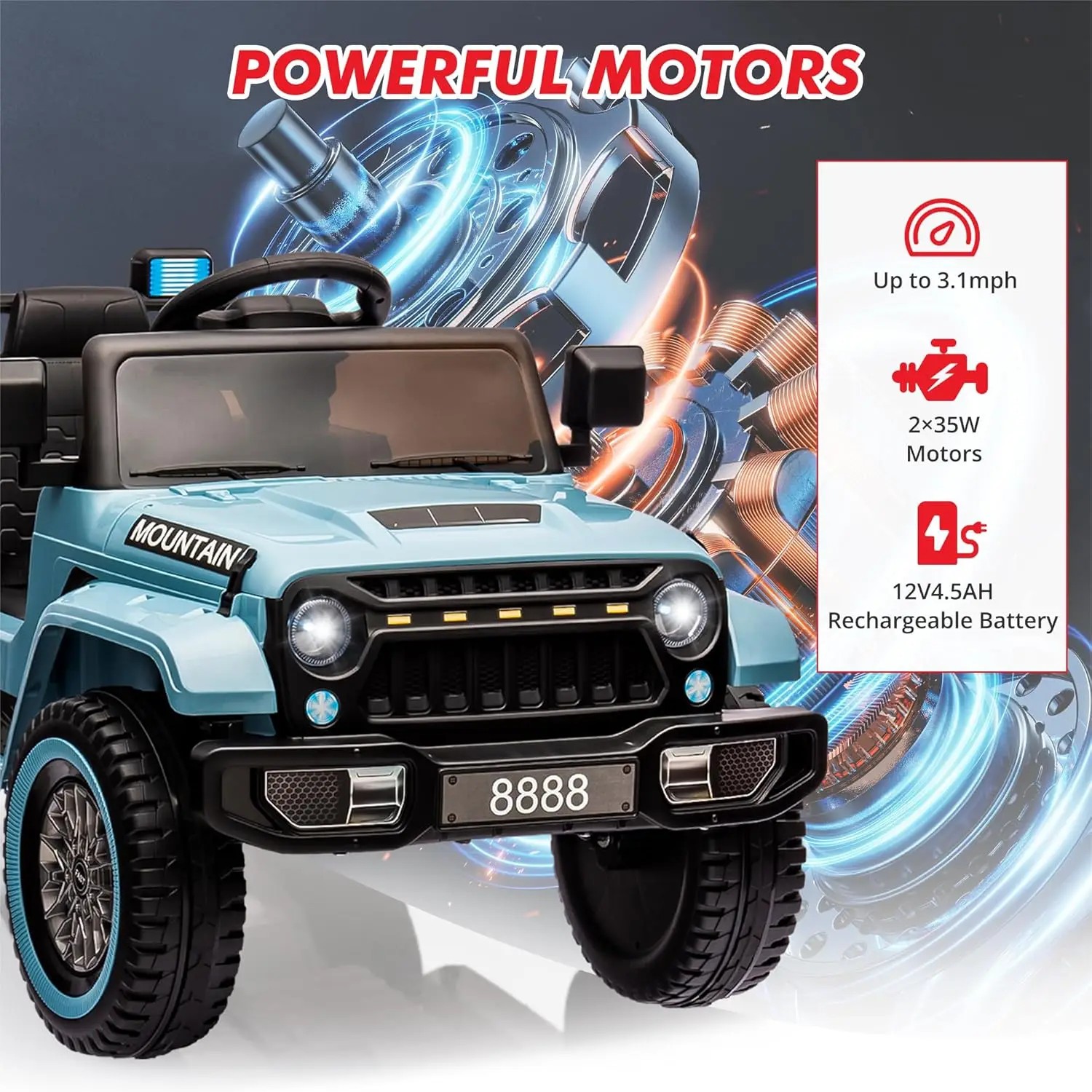 12V Kids Ride On Truck Car, Battery Powered Electric Vehicle Toy w/Parent Remote Control, Spring Suspension, 3 Speeds, LED Light