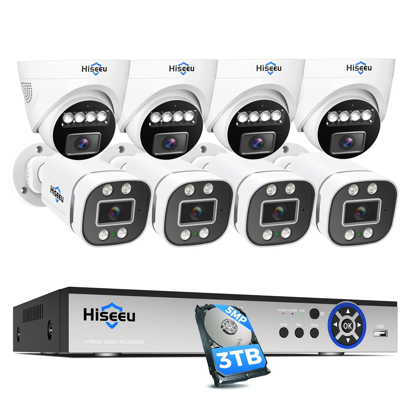 

Hiseeu 5MP 16Ch 5 in 1 DVR AHD BULLET and Dome kit HD Wired Outdoor Night Vision cctv recording full Security Camera System