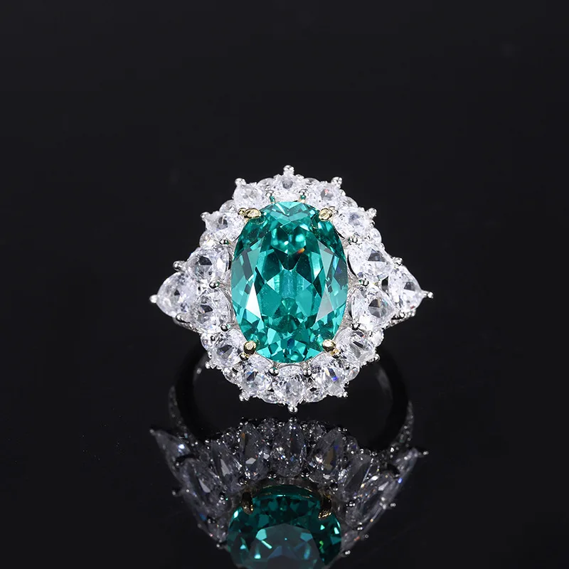 S925 Silver Colorful Treasure High Carbon Diamond Radian Cut Closed Hand Ring Main Stone 12 * 14